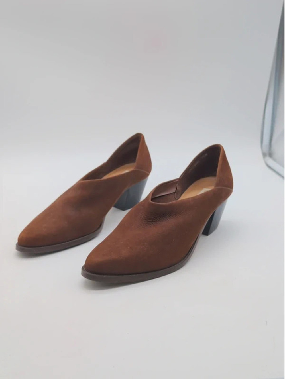 Vintage Nicole Suede Leather Cone Heel Pumps Mules Brown 7.5